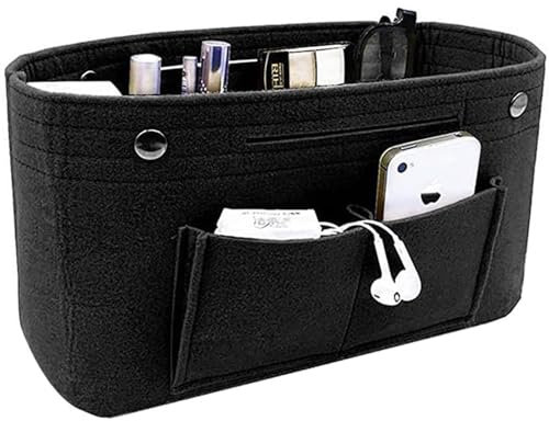 LIURFLNC Handtaschen Organizer, Innentasche für Handtaschen, 30x10x20cm Filz Innentaschen Tasche Organizer, Große Kapazität Insert Tote bag organizer für Handtaschen mit Mehreren Fächern (Schwarz)