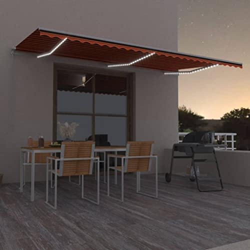 Home & Garden – Manuelle einziehbare Markise mit LED, 600 x 300 cm, Orange und Braun, Möbelwahl