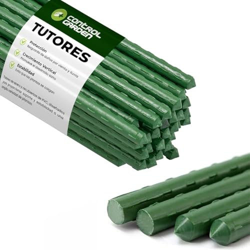 CONTROL GARDEN Pack 30 Tutores de Acero Plastificado para Plantas 150cm Ø 9 mm | Varillas Crecimiento Plantas | Soporte Cultivos Apto Interior y Exterior (30)