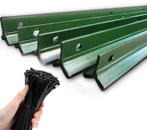 Green Metal Fencing Pillars for Gardens/Farms/Shrubland Pack of 10 Steel Fence Posts with Zip Ties for Wire Mesh Fences 1.8m Tall