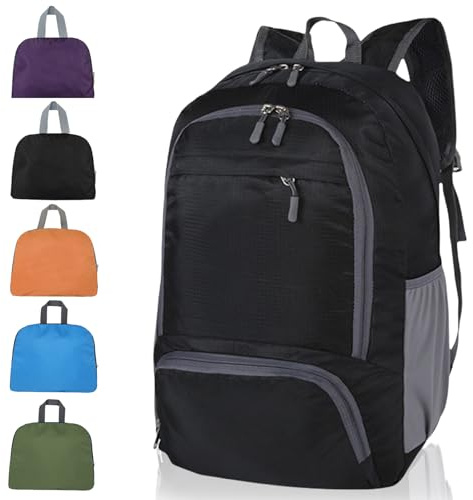 GUZHAIREN 30L Foldable Backpack, Waterproof Rucksack for Men Women, Black | Ultra Lightweight, Durable Daypack for Outdoor Sports, Hiking, Travelling, Walking, Camping