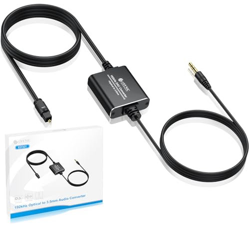 eSynic 192KHz DAC Convertitore SPDIF a 3.5mm, Integrato con Cavo Ottico 1m e Cavo Audio 1m, Mini Convertitore Audio Digitale ad Analogico, Adattatore da Ottico a 3.5 mm AUX Supporta PCM per TV STB DVD