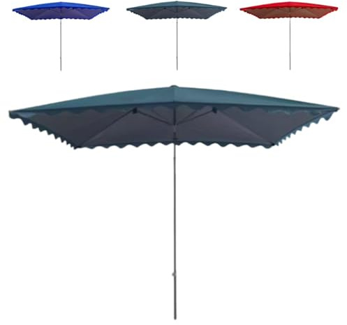 Parasol rectangulaire réglable avec 6 baleines pour jardin, piscine, balcon, grand parasol de marché (vert, 4 x 2,5 m)