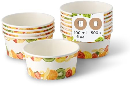 BIOZOYG coppette per gelato in cartone 500 pezzi 100 ml Ø 92 mm stampate - Coppe per dessert rivestite monouso - Coppe per snack da asporto: dessert, gelaterie, candy bar, yogurt, frutta, waffle