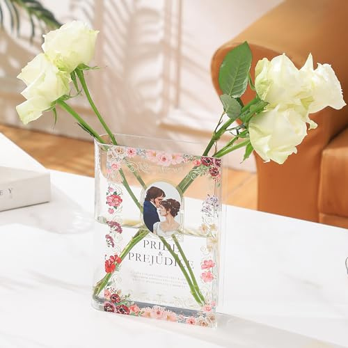KRYSTHIA Buchvase für Blumen, Acryl Buchvase, Buchförmige Vasen für Tulpen, einzigartige Vasen für Hausdekoration, modernes Buchliebhaber-Geschenk für Büro, Wohnzimmer, Schlafzimmer, Bücherregal