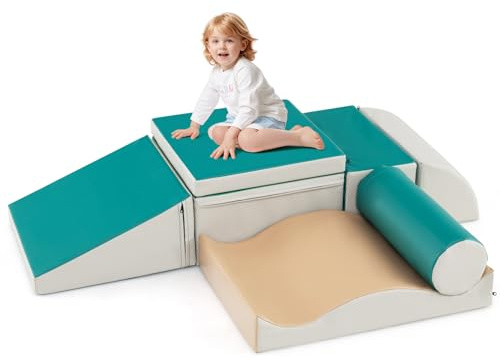 HOMFME 7 PCS Parcours Motricité Bébé, Blocs Escalade Mousse PU Facile Nettoyer & Multi-Couleur Jeu Blocs, Jouets Éducatifs pour Enfants d'Âge Préscolaire (Vert)