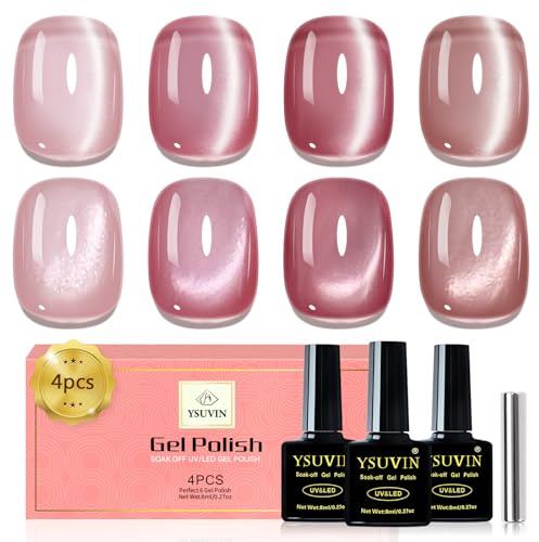 Yueshop Cat Eye Gel Nail Polish Pink, 4 Colors Crystal Jelly Gel Polish