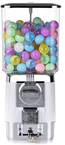 Máquinas Expendedoras de Dulces, Máquina de Chicles con 200 Bolas Vacías, 100 Fichas de Acero Inoxidable, Máquina Gashapon de Cápsulas de Caramelos, para Niños, Tiendas Minoristas, Salas de Jue White