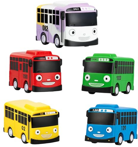 WaaRiuQ 5 Toy Buses Set, Pull Back Bus Toys for Kids, Durable Plastic Bus Toys for 2 Year Old and Up, Toy with Smooth Wheels, Fun and Educational for Toddlers
