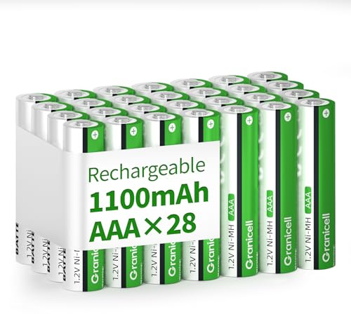 Granicell AAA Batteries(28 Pack), 1100 mAh High Capacity Rechargeable Battery, 1300 cycles, 1.2V NiMH Battery