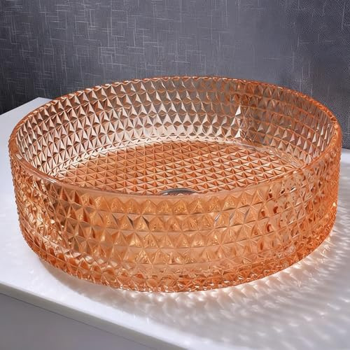 ZYCDP Lavabo Bagno Vetro Rotondo Lavandino Da Appoggio Per Bagno 395 X 395 X 122 mm colore Arancione