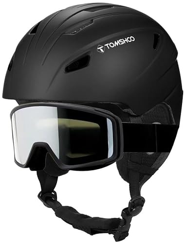 ERYUE Conjunto de Gafas de Casco esquí para Hombres y Mujeres Adolescentes - Gafas Casco Snowboard Resistentes a Impactos - Equipo Cálido para Deportes Invierno Negro/Blanco, M/L (M)