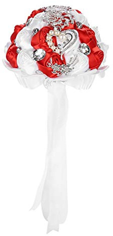 CHEOTIME Hochzeitssträuße für die Braut, elegantes Legierungsband, künstliche Blumen für den Innenbereich, künstliche Blumenarrangements für Hochzeit, Zuhause, Party, Zeremonie, (Großes Rot#16+Weiß#6)
