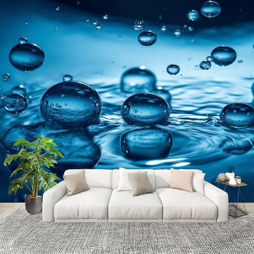 Fotomurales Papel pintado 300x210 cm Gotas De Agua 3d DináMicas Papel Pintado Fotográfico Panoramico Decorativos Dormitorio sala Azul Murales Papel Tapiz Antimoho Removibles, Grandes