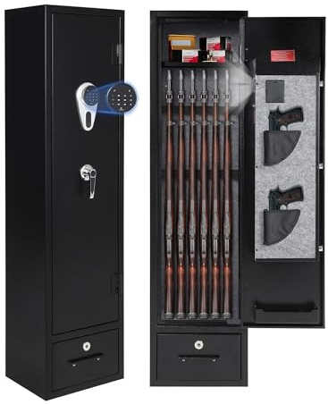 12 Gun Safe for Rifles and Pistols,Heavy Duty Gun Cabinet, Gun Safes for Rifles with Adjustable Gun Racks & shelf, Large Digital Gun Locker
