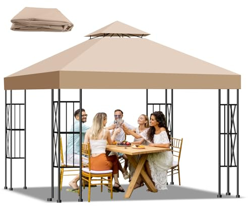 Qdreclod Pavillon Ersatzdach 3x3m Wasserdicht – Doppeldach mit Air Vent, UV-beständig, Winterfest, Stabil – Pavillondach Ersatzzeltdach für Garten, Camping, Grillen (300D Polyester), Khaki