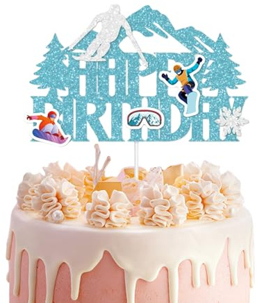 Bubaxuce Skifahren Snowboard Party Kuchenaufsatz - Winter Skifahren Geburtstagsparty Dekoration - Skifahrer Themen Kuchenpicker für Sport Skifahrer Baby Shower