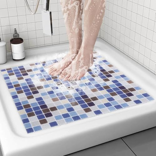 BWBIKE Alfombra de Baño y Ducha de PVC Antideslizante con Estropajo, Extra Grande 70x70 cm, de Secado Rápido y Suave, para el Suelo del Baño