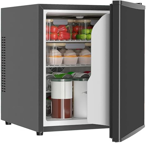 HOMCOM Minikylskåp 44 L/46 burkar litet kylskåp med justerbar termostat, justerbara hyllor, inomhusbelysning, justerbara fötter för sovrum, kontor, sovsal, svart