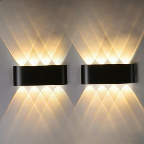 Jiehe 2 Stück 8W LED Wandleuchte, Warmweiß 3000K Innen/Außen Wandlampe, Wasserdichte IP65 Schwarz Außenwandleuchte für Wohnzimmer Schlafzimmer Treppenhaus Aussen
