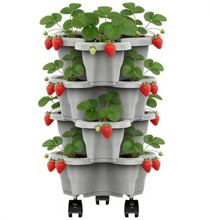 Torre di fragole come contenitore per piante - Vaso da fiori impilabile con drenaggio sicuro, vasi da giardino per interni ed esterni, per cortile, terrazzo, balcone, prato, casa, appartamento e
