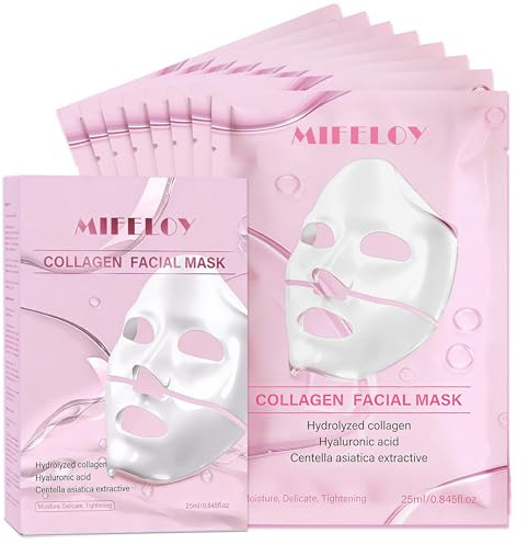 Mifeloy Collagen Face Mask for Women – 8 Pack Skincare Hydrogel Sheet Mask with Deep Hydration & Pore Minimizing, Moisturising Jelly Mask for Elasticity Support, Self Care Gift Set