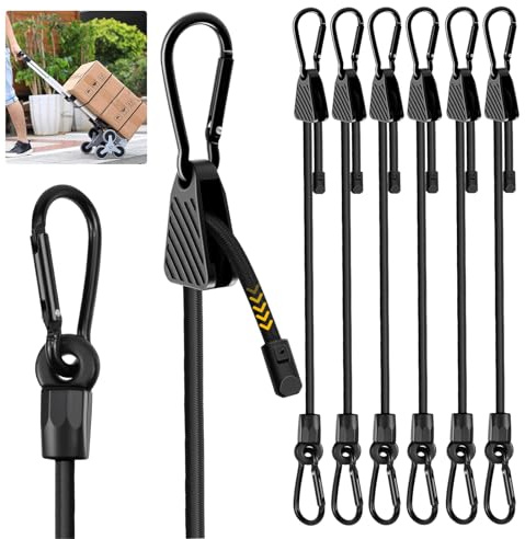 Expander mit Haken 6 Stück - 100 cm Verstellbar, Wetterfest, UV-beständig | Spanngummi mit Karabiner für Dachträgern, Sonnensegel, Tarpaulins, Garten, Camping, 6 mm Geflecht, Reißfest, Rostfreie