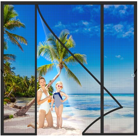 Moustiquaire Magnétique pour Portes 225x220cm Moustiquaire Baie Vitree Coulissante Aimant Puissant de Porte Rideau Anti Mouche sans Percer pour Balcon Coulissante Couloirs Garage Noir