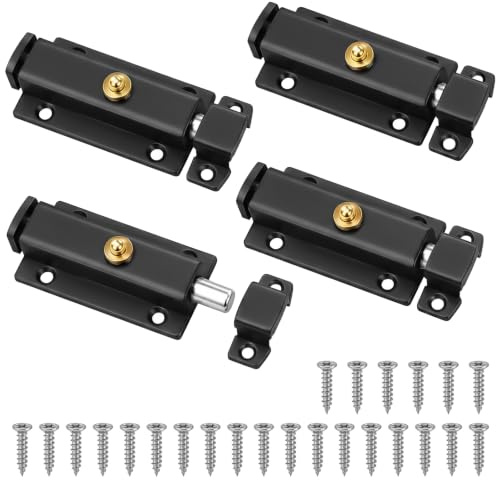 3 Pollici Chiavistello per Porta in Legno, Catenaccio Automatico in Acciaio Inox, 4 Pezzi Chiavistelli per porte con Viti per Porte in Legno, Cancelli da Giardino, Finestre e Armadi (Nero 01)