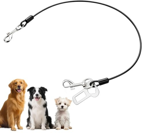 OFFCUP Ceinture Chien Voiture, 60CM Ceinture Sécurité pour Chien | Harnais de Voiture avec Crochet Pivotant 360°, Câble en Acier Anti-Mastication pour Chiens de Petite et Moyenne