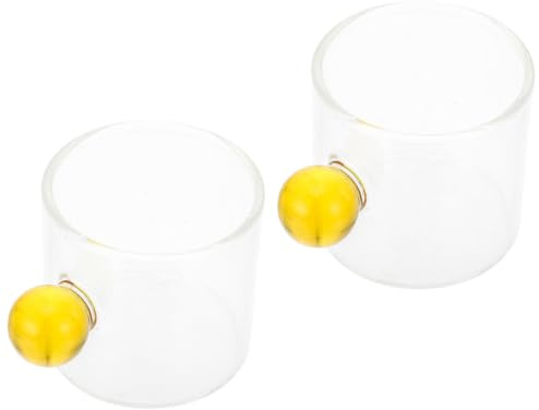 Zerodeko Set 2 Tazze da Cappuccino in Vetro Giallo Manico a Sfera, Resistenti al Calore, Capacità 100ml, Leggere dal Design Semplice e Creativo