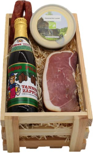 Schwarzwald Art Präsentkorb Geschenkkorb - Schwarzwälder Kiste - Holzkiste small (Tannenzäpfle)