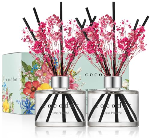 [COCODOR/Rose Perfume] Flower Reed diffusers Oil with a Set of 5 Fiber Sticks, 200ml*2packs, Best for Home, Kitchen, Bathroom. Diffusers with sticks