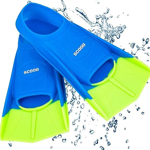 SCOOB Swimming Fins Travel Size, Short Blade for Snorkeling & Diving, Pool Activities, Men, Women, Kids, New Two-Tone Trendy Design, Travel Mesh Bag (Blue-Green, 36-38 M)
