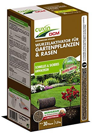 CUXIN DCM Wurzelaktivator für Gartenpflanzen & Rasen - Bodenaktivator - Mit MINIGRAN® TECHNOLOGY - Neuanlage - organisch-mineralischer NPK-Dünger-1,5 KG für 30 Pflanzen