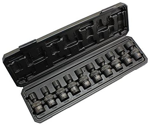 US PRO INDUSTRIAL 10pc 3/8” Dr 360° Swivel Impact Shallow Sockets 10-19mm 3471