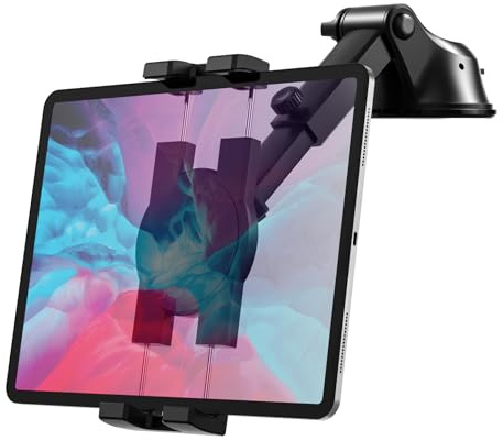 Tablet Autohalterung Saugnapf, Armaturenbrett Frontscheibe iPad Halter | Verstellbarem Teleskoparm, KFZ Auto Vorne Ständer für iPad Pro/Air/Mini, iPhone, 4-12,9 Handys & Tablets