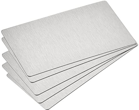 sourcing map 5 Stück Leere Metall Karten 85x50x0.4mm, Silber Metallkarte Edelstahl Platte, DIY Lasergravur Rohlinge Tag für Klingelschild Visitenkarten Namensschilder Briefkasten Türschilder