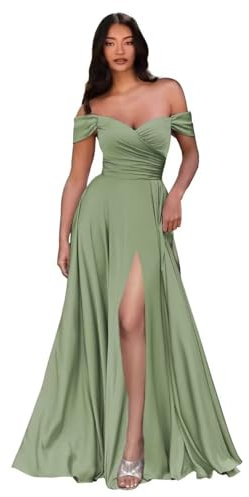Sincemeet Ballkleider Satin Lang Schulterfreie Elegante Abendkleider Mit Schlitz Meerjungfrau Hochzeit Partei Kleid