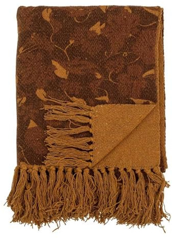 Bloomingville Hochwertige Tagesdecke 160x130 cm – Vielseitige Kuscheldecke aus recycelter Baumwolle, ideal als Sofadecke, kuschelig weich und pflegeleicht (Orange-Braun)