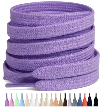 Stepace 2 par platta skosnören av 100 % bomull, 8 mm breda slitstarka skosnören för sneakers, sportskor, sneakers, 2 x lila, 130