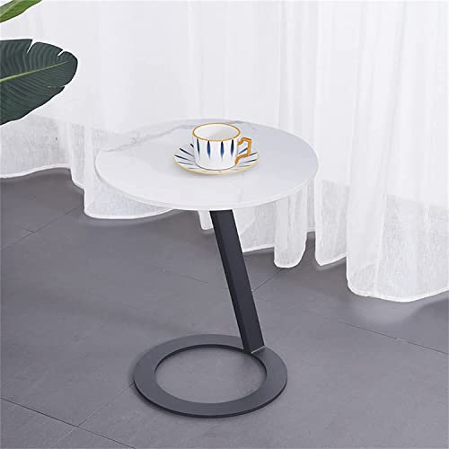 Moderner Sofa-Beistelltisch in Schwarz, kleine runde Beistelltische, Wohnzimmer-/Balkon-Couchtisch im nordischen Stil, kreativer marmorierter Nachttisch-Ecktisch (Größe: 50 x 50 cm, Farbe: W