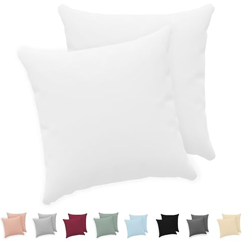 Twinzen® Kissenbezug 50x50 (2er-Set) - 100% Jersey Baumwolle 150 GSM Kissenbezüge - Weiß - Für Kissenbezüge 50x50 cm - Kissenhülle - Kissenbezug mit Reißverschluss - Oeko-Tex Zertifiziert
