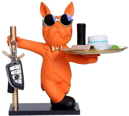 Tuxxjzm French Bulldog Tray Decorative French Bulldog Key Shell Key Storage Cool French Bulldog Figure with Tray Dog Decorative Figure Storage Tray Statue