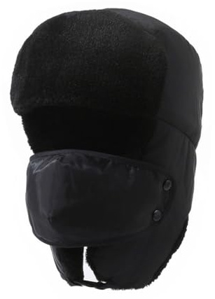 FOSDICK Fliegermütze Unisex, Fellmütze mit Ohrenklappen Gesichtsmaske, Winddicht Trappermütze Damen Herren, Warme Wintermütze, Winddicht Bomber Hut, Russische Mütze, Fellmütze, Uschanka Bombermütze