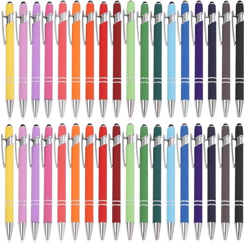 BAIFULAI 36 Stück Kugelschreiber mit Touchpen, Hochwertig, Einziehbar, Metall, Großraumine Kuli Metall Kugelschreiber Set für Büro und Haushalt