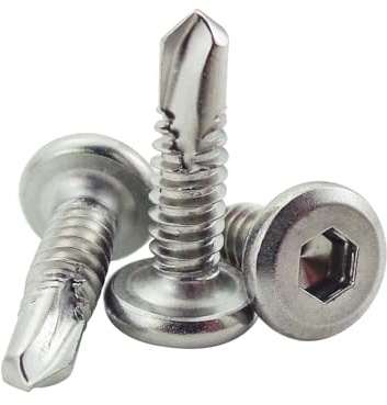 Fajoeda 40 Stück selbstschneidende schrauben flachkopf,6.3 X 19mm 410 Edelstahl Innensechskantschrauben blechschrauben(16mm bis 45mm verfügbar,Silber)