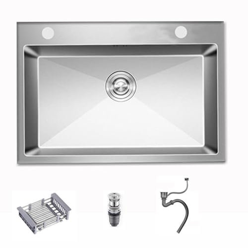 Brigtviee Spülbecken Edelstahl, 1 Becken Küchenspüle aus Edelstahl, 1 Becken Küche Spüle Einbauspüle Aufsatzwaschbecken Unterbauwaschbecken mit Ausziehbarer Ablaufkorb,750x450mm