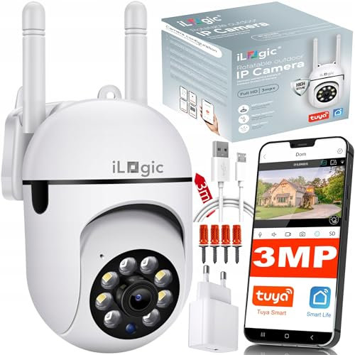 iLogic Cámara IP WiFi TR-05 3MPx, Full HD 2048 x 1536P, zoom 8X, detección de movimiento, IR 30 m, audio bidireccional, TUYA y Smart Life, PTZ