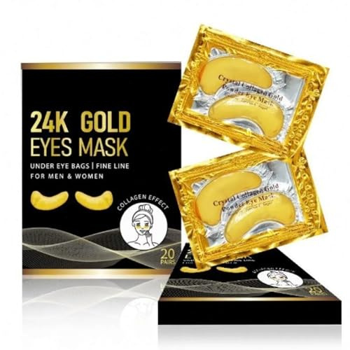 Montegoni 24K Gold ögonkuddar (20 par) – kollagen & hyaluronsyra ögonmask mot mörka ringar, svullnad och rynkor – fuktgivande anti-aging gel-ögonlappar för män och kvinnor
